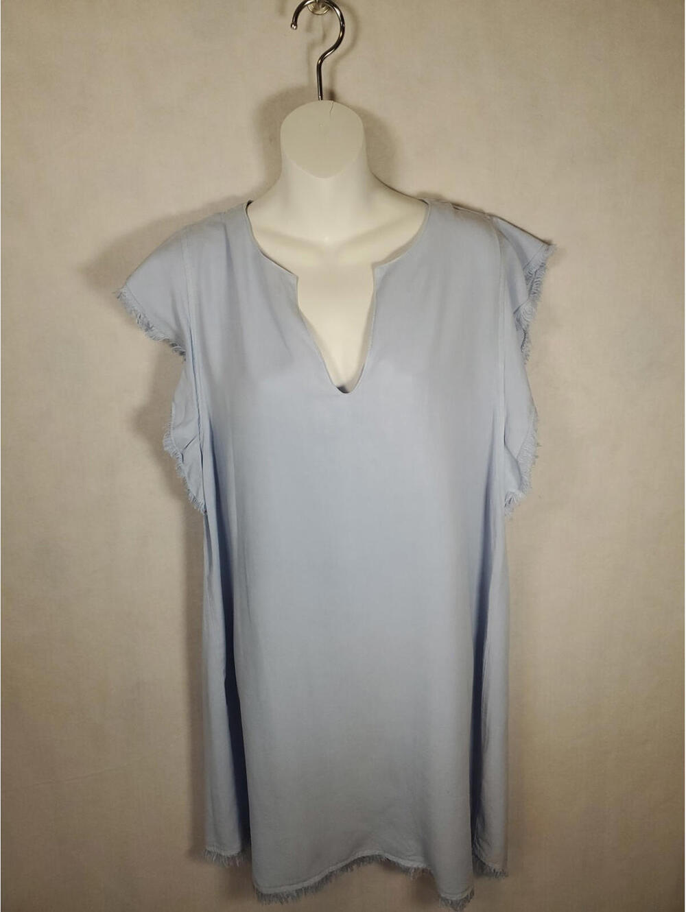 Maven West Raw Edge Mini Shift Dress Fringe Baby Blue Minimialist Beach Medium